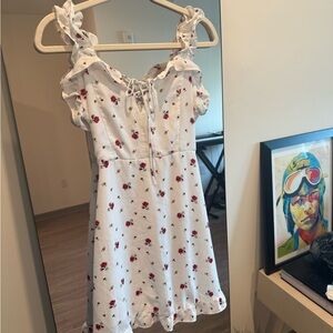 CottageCore White Floral Ruffle Mini Dress